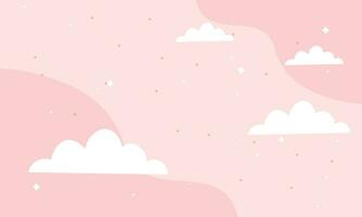 Vector red fairytale sky background with stars. white and pastel color clouds for imaginary world