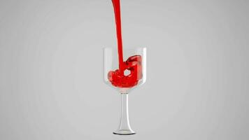 3d representación de rojo líquido, vino en a vaso, líquido fluido abajo a vino vaso video
