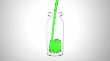 3d renderen van groen vloeistof vloeiende in naar Doorzichtig fles video