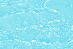 Blue water with ripples on the surface. Defocus blurred transparent blue colored clear calm water surface texture with splashes and bubbles. Water waves with shining pattern texture background. photo