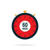 60 minutes timer. Stopwatch symbol in flat style. Editable isolated vector illustration.