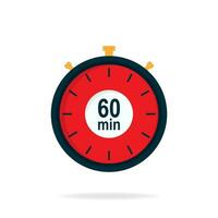 60 minutes timer. Stopwatch symbol in flat style. Editable isolated vector illustration.