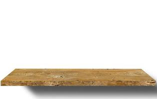 empty wooden shelf on white background photo