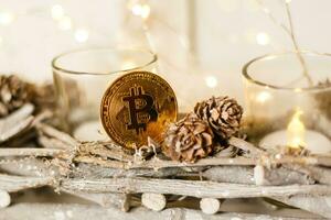 Bitcoin and Christmas fir toy photo
