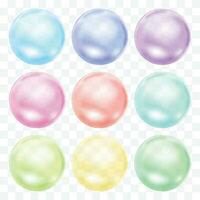 Vector transparent colorful soap bubbles set on plaid background