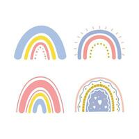 Vector hand drawn boho rainbows cute set in pastel and earthy colors vector isolated elements