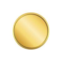 Vector template of round metal coin or button with gold texture isolated on white background