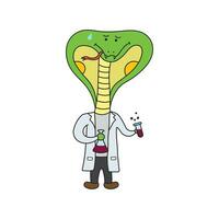 Kids drawing Cartoon Vector illustration cute scientist cobra icon Isolated on White Background