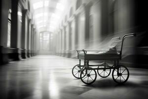 Medical trolley in the hospital corridor with blurred background photo