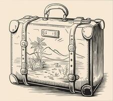 Travel suitcase retro sketch hand drawn Vector illustration