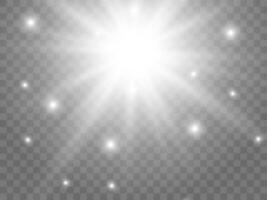 Sunlight on a background. Isolated white rays of light. Vector illustration