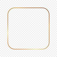 Gold glowing rounded square frame isolated on background. Shiny frame with glowing effects. Vector illustration.