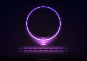 Glowing violet round neon sign technology background vector