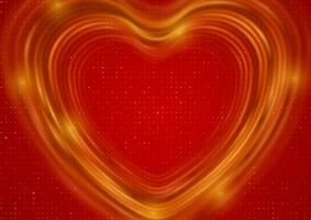 Golden smooth hearts and dots on red background vector