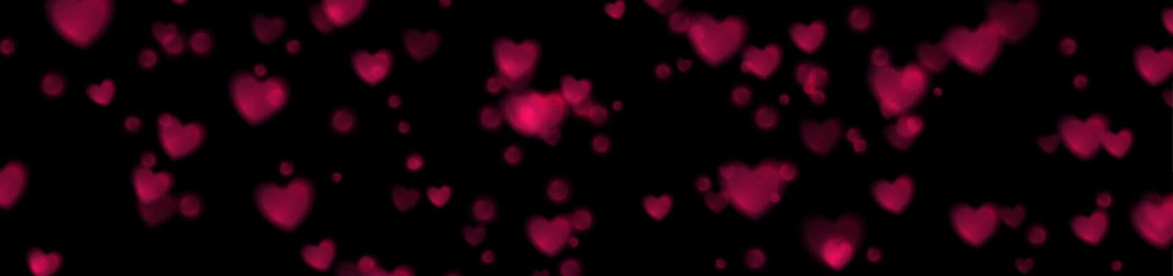 Black greeting banner with purple shiny glowing hearts