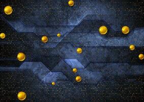 Hi-tech geometric grunge background with golden dots and glossy beads vector