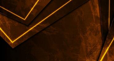 Dark orange neon laser lines on grunge luminous wall background vector