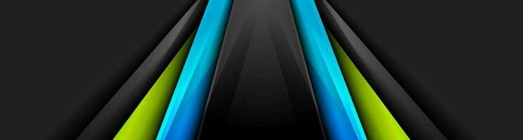 Blue and green glossy stripes on dark abstract background vector