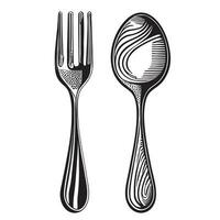 Spoon and fork sketch drawn with a hand in Dudl style illustration Dishware vector