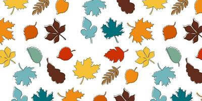 Seamless pattern autumn leaves. Vector illustration of multicolored leaves in cartoon style.