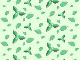 mint, mint seamless pattern with leaves on a green background vector