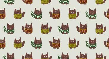 Seamless pattern funny cats in clothes. Vector illustration in cartoon style. Flat characters of cats.