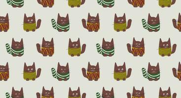 Seamless pattern funny cats in clothes. Vector illustration in cartoon style. Flat characters of cats.