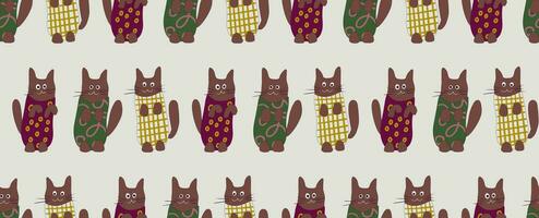 Seamless pattern funny cats in clothes. Vector illustration in cartoon style. Flat characters of cats.