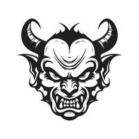 angry devil, vintage logo line art concept black and white color, hand drawn illustration vector