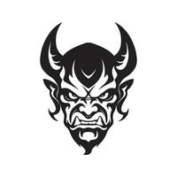 angry devil, vintage logo line art concept black and white color, hand drawn illustration vector