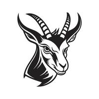 angry springbok, vintage logo line art concept black and white color, hand drawn illustration vector