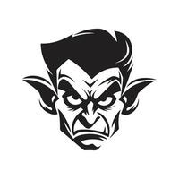 angry elf, vintage logo line art concept black and white color, hand drawn illustration vector