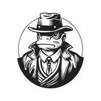 kappa gangster, vintage logo line art concept black and white color, hand drawn illustration vector