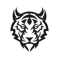 tiger head, vintage logo line art concept black and white color, hand drawn illustration vector