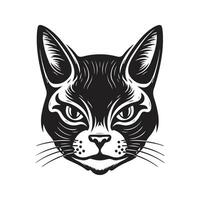 cat head, vintage logo line art concept black and white color, hand drawn illustration vector