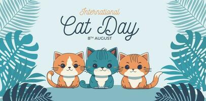 plantilla de banner horizontal del día internacional del gato dibujado a mano vector