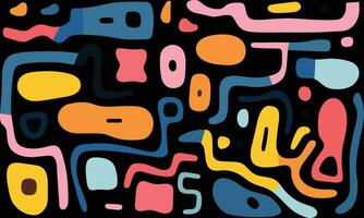 colorful geometric lines on a black background, in the style of whimsical doodles, bold brush strokes, jean arp, rectangular fields, minimalist palette vector