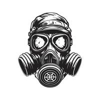 gas mask, vintage logo line art concept black and white color, hand drawn illustration vector