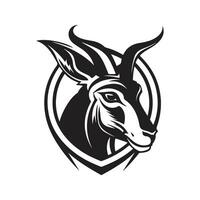 springbok mascot, vintage logo line art concept black and white color, hand drawn illustration vector