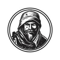 mercenary, vintage logo line art concept black and white color, hand drawn illustration vector