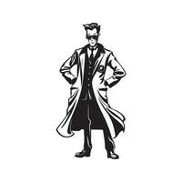 fashionable brilliant doctor, vintage logo line art concept black and white color, hand drawn illustration vector