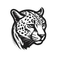 cheetah mascot, vintage logo line art concept black and white color, hand drawn illustration vector