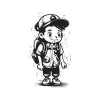 niños con mochila, Clásico logo línea Arte concepto negro y blanco color, mano dibujado ilustración vector