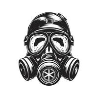 gas mask, vintage logo line art concept black and white color, hand drawn illustration vector