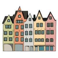 garabatear estilo mano dibujado Koln casas europeo calle. vistoso linda casas para guardería diseño vector