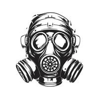 gas mask, vintage logo line art concept black and white color, hand drawn illustration vector