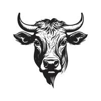 cow head, vintage logo line art concept black and white color, hand drawn illustration vector