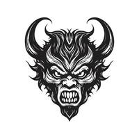 demon monster, vintage logo line art concept black and white color, hand drawn illustration vector