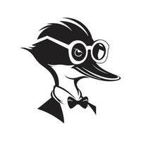 cool duck, vintage logo line art concept black and white color, hand drawn illustration vector