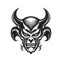 devil sci fi, vintage logo line art concept black and white color, hand drawn illustration vector